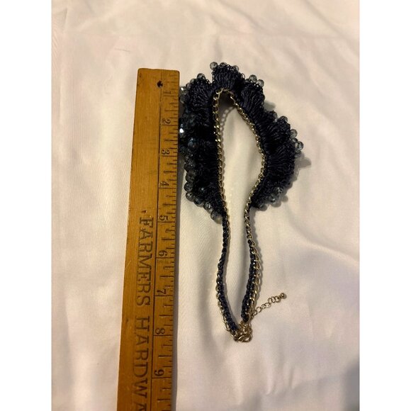Navy Blue Beaded Collar Necklace Gold Chain Adjustable Lobster Clasp Handcrafted - Picture 4 of 5